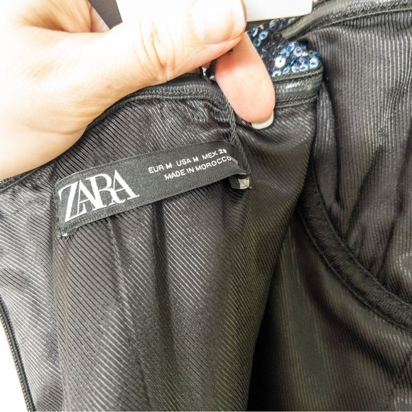 Zara Womens Blue Leopard Strapless Sequin Mini Dress Size Medium NEW Festive Day - Picture 11 of 12